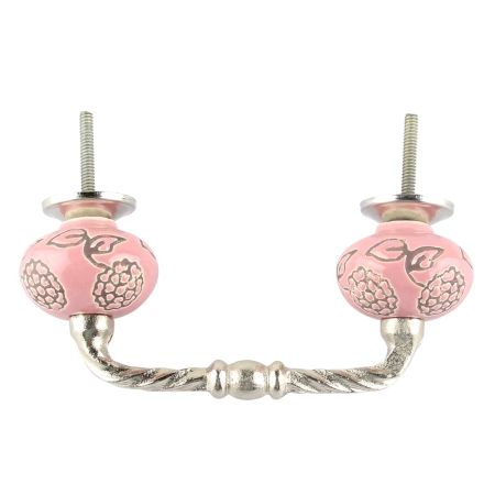 Pink Marigold Etched Ceramic Cut Bridge Handle